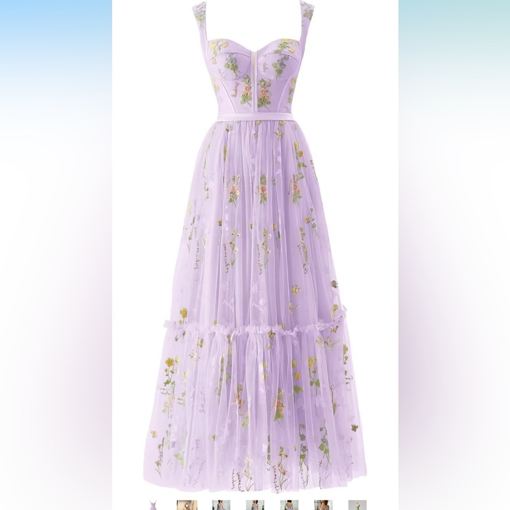 Lavender Floral Embroidered Maxi Dress